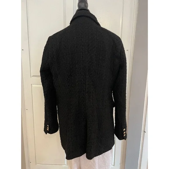 Maison d'Amélie Paris Black Tweed‎ Blazer Gold Button Classic Tailored Jacket L - Picture 3 of 11